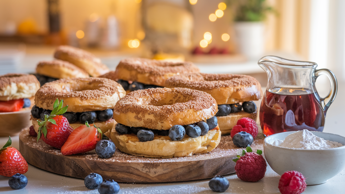 French Toast Bagels with breakfast spread