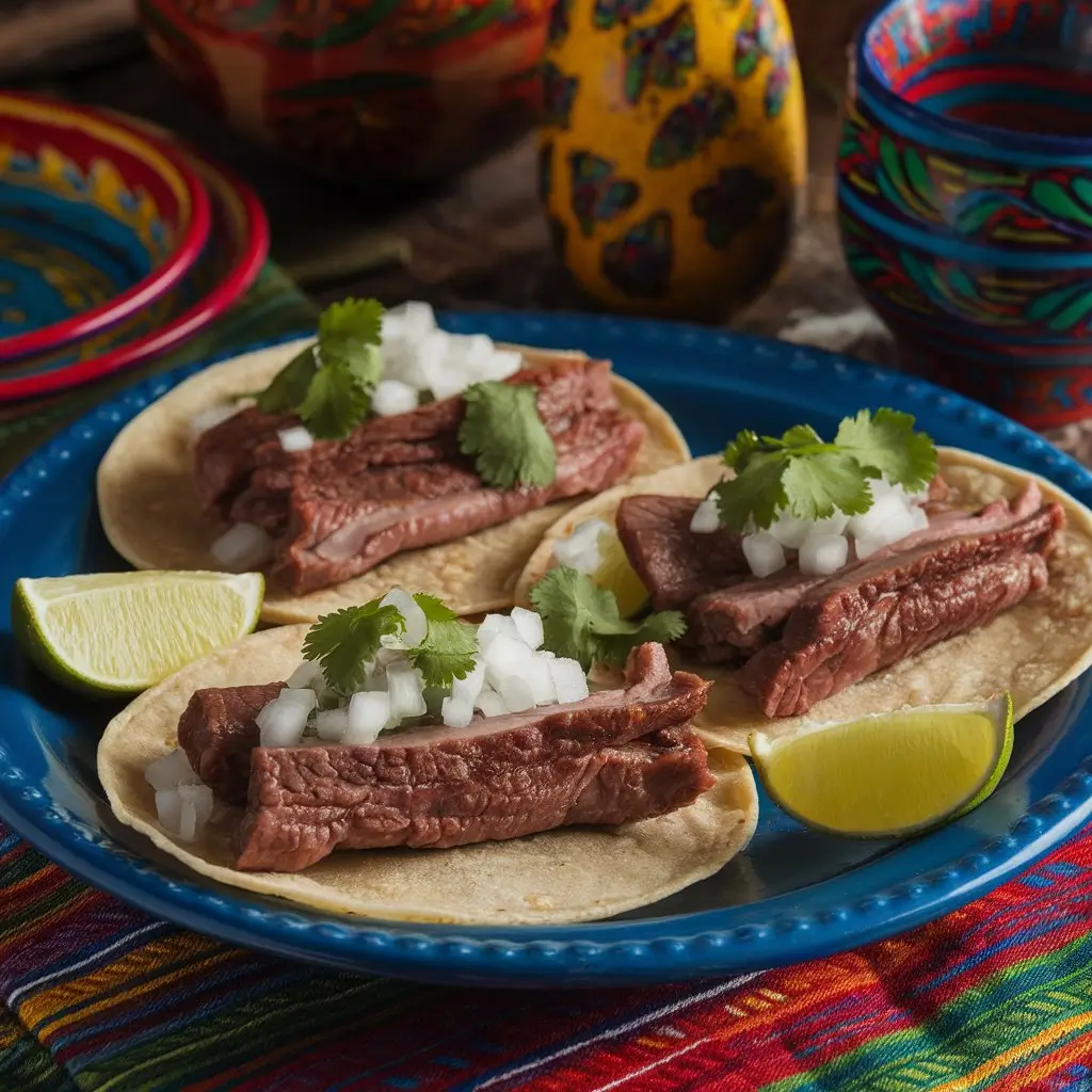 A plate of traditional tacos de lengua with garnishes